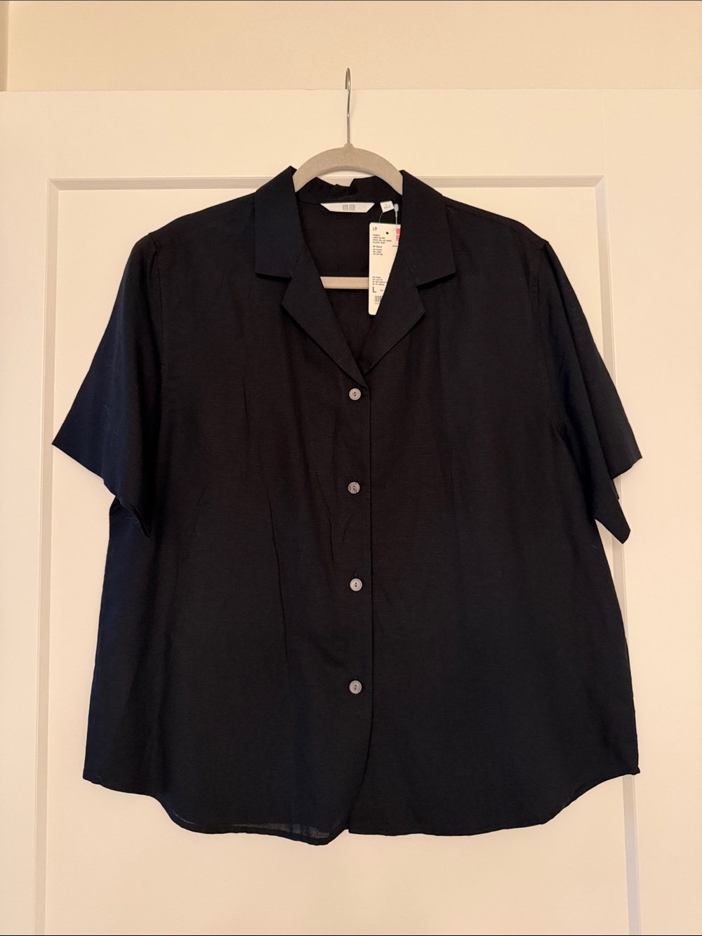 Uniqlo linen blend open collar short sleeve shirt
